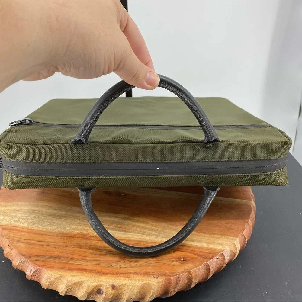 Acme Made laptop‎ briefcase green canvas with leather handles